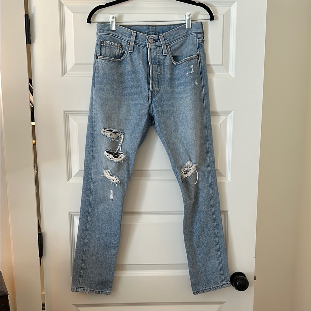 Levi's Women's Distressed Straight Leg Blue Jeans
